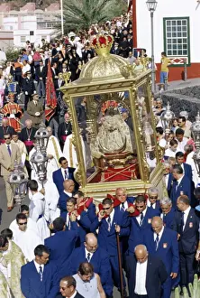 Celebrate Prints: The Descent of Our Lady of Snows shrine carried through the streets during religious festival