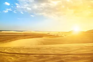 Persian Gulf Prints: Desert landscape sand dunes at sunset near Qatar and Saudi Arabia border on Persian Gulf