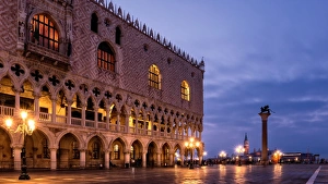 Deserted Prints: The deserted St. Marks Square in the early morning, Venice, UNESCO World Heritage Site