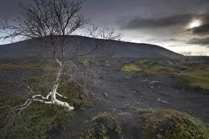 Desolate black ash landscape at the foot of Hverfjall (Hverfell) volcano