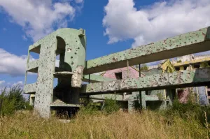 Images Dated 10th August 2008: Destroyed old house full of bullet holes in the former war zone of Sarajevo