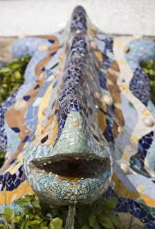 Parc Guell Prints: Detail, Dragon Fountain