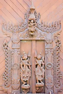 Teak Prints: Detail, Shwe-Inbin Monastery, teak building dating from 1895, Mandalay
