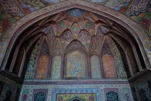 Symbolism Prints: Details of intricate tile work and calligraphy inside Wazir Khan Mosque in Lahore during daylight hours