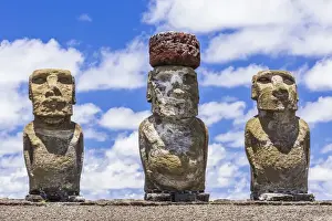 Restored Prints: Details of moai at the 15 moai restored ceremonial site of Ahu Tongariki on Easter Island (Isla de Pascua) (Rapa Nui)