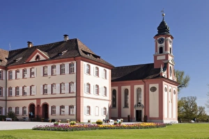 Deutschordensschloss Castle and church, Mainau Island, in spring, Lake Constance