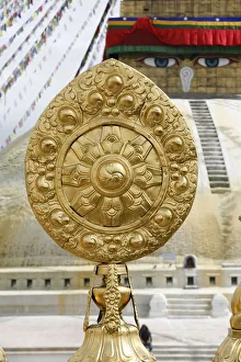 Wheel Prints: Dharma wheel, Bodhnath stupa, Kathmandu, Nepal, Asia