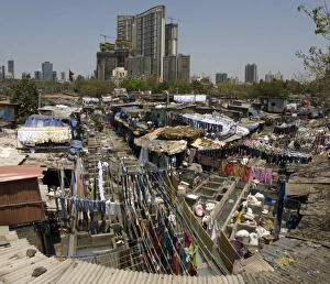 Mumbai Prints: Dhobi Ghat, the main city laundries at Mahalaxmi, Mumbai, India, Asia