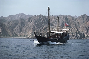 Dhow Prints: Dhow leaving Muttrah harbour, Muscat, Oman, Middle East