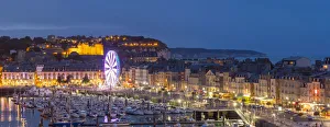 Ferris Wheel Prints: Dieppe harbour waterfront marina panorama at dusk, Dieppe, Seine-Maritime, Normandy