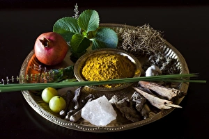 Black Background Prints: Different Indian spices on display at Swaswara, Karnataka, India, Asia