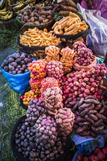 Stack Prints: Different potatoes for sale at a food market in La Paz, La Paz Department, Bolivia