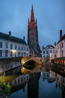 Bruges Prints: De Dijver Viewpoint at night, Bruges, Belgium