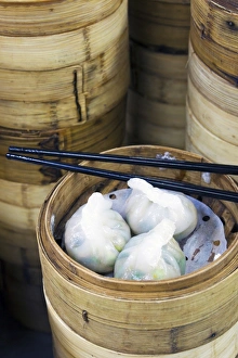 Dim sum preparation in a restaurant kitchen in Hong Kong, China, Asia