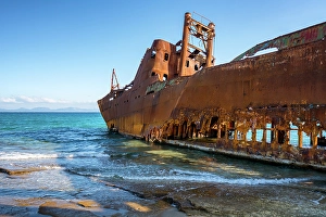 Vessel Prints: Dimitrios boat shipwreck on a sandy beach near Gythio, Peloponnese, Greece