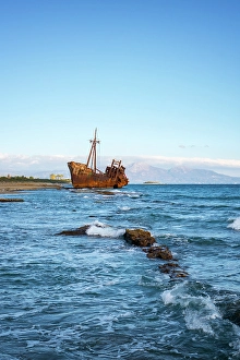 Shipwreck Prints: Dimitrios boat shipwreck on a sandy beach near Gythio, Peloponnese, Greece