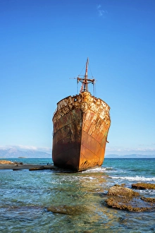 Vessel Prints: Dimitrios boat shipwreck on a sandy beach near Gythio, Peloponnese, Greece
