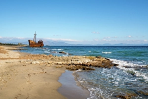 Shipwreck Prints: Dimitrios boat shipwreck on a sandy beach near Gythio, Peloponnese, Greece