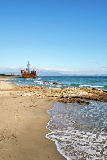 Vessel Prints: Dimitrios boat shipwreck on a sandy beach near Gythio, Peloponnese, Greece