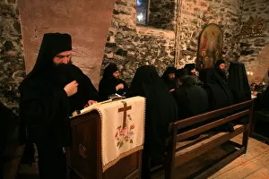Images Dated 15th April 2006: Dining hall at Koutloumoussiou monastery, Mount Athos, Greece, Europe