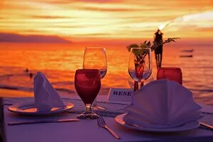 Dinner on the beach in Downtown at sunset, Puerto Vallarta, Jalisco, Mexico, North America