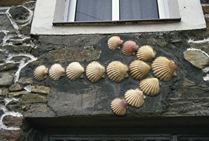 Directions Prints: Direction of the Camino set out in scallop shells, A Coruna, Galicia, Spain, Europe