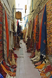 Bright Color Prints: Display of merchandise, Essaouira, Morocco, North Africa, Africa