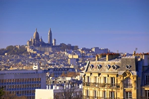 Montmartre Prints: Distant view to Montmartre and Sacre Coeur, Paris, France, Europe