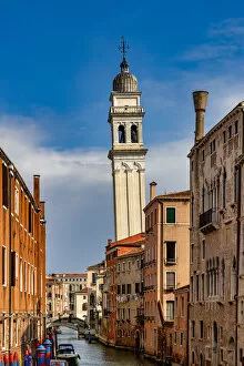 Connections Gallery: The distinctive leaning bell tower of the Church of San Giorgio dei Greci, Rio dei Greci, Venice
