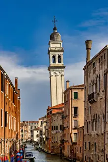 Towers Prints: The distinctive leaning bell tower of the Church of San Giorgio dei Greci