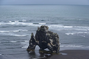 Images Dated 11th October 2008: The distinctive sea stack Hvitserkur (White Shirt), Vatsnes Peninsula, North coast