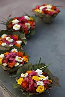 Images Dated 20th March 2010: Diyas (floral floats) for sale on Rishikesh ghats, Rishikesh, Uttarakhand, India, Asia
