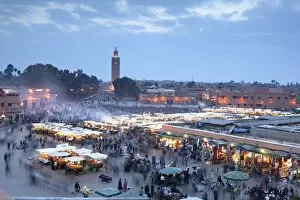 Images Dated 3rd March 2008: Djemma el Fna square and Koutoubia Mosque at dusk