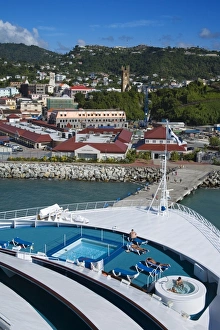Lesser Antilles Prints: Docked cruise ship, Esplanade area, St