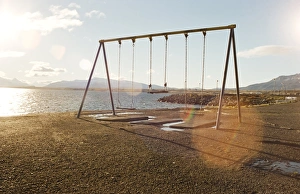 Swing Prints: Dog in playground, Puerto Natales, Chile, South America