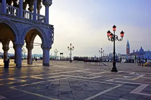 Doges Palace and Piazzetta against San Giorgio Maggiore in early morning light, Venice