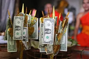 Offerings Prints: US dollars on Buddhist money tree to make merit and donate to local temple