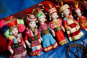 Images Dated 14th June 2008: Dolls of H mong women in traditional tribal dress, Can Cau Market, Vietnam