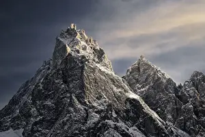 Dolomite mountain with snow at sunset, Trentino-Alto Adige, Italy, Europe