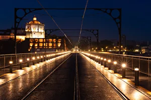 Connections Gallery: The Dom Luis I Bridge at blue hour with the Monastery of Serra do Pilar in the background, Porto