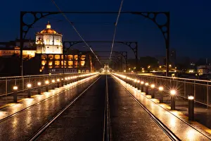 Porto Prints: The Dom Luis I Bridge at blue hour with the Monastery of Serra do Pilar in the background