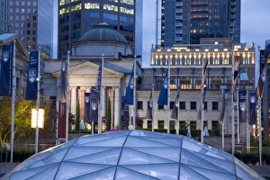 Robson Square Prints: The dome of the Ice Rink and Vancouver Art Gallery at night, Robson Square