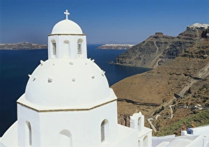 Thira Prints: Dome of the Orthodox Church, Thira, Santorini, Cyclades, Greece