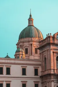 Iconic Prints: Dome of Santuario Madonna di Pompei in Naples reveals architectural design and historical features in light of sunset