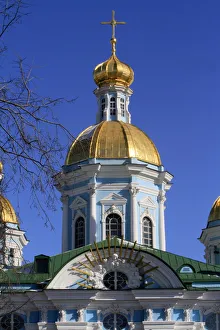 Gilded Prints: Dome. St. Nicholas Naval Cathedral, St. Petersburg, Russia, Europe