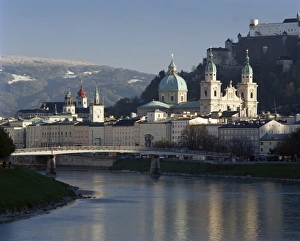 River Salzach Prints: Domes of the cathedral and Kollegienkirche and the Salzach River, Salzburg