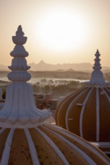 Stupa Prints: Domes of Deogarh Mahal Palace hotel at dawn, Deogarh, Rajasthan, India, Asia