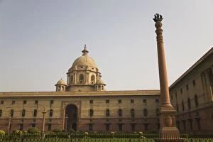 One of the four dominion columns in front of the North Block Secretariat Building in New Delhi
