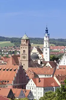 Donauworth with Liebfrauenmunster Church and pilgrimage church Heilig Kreuz, Romantic Road, Bavarian Swabia, Bavaria, Germany, Europe