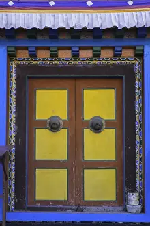 Door at the Buddhist monastery in Tengboche in the Khumbu region of Nepal, Asia